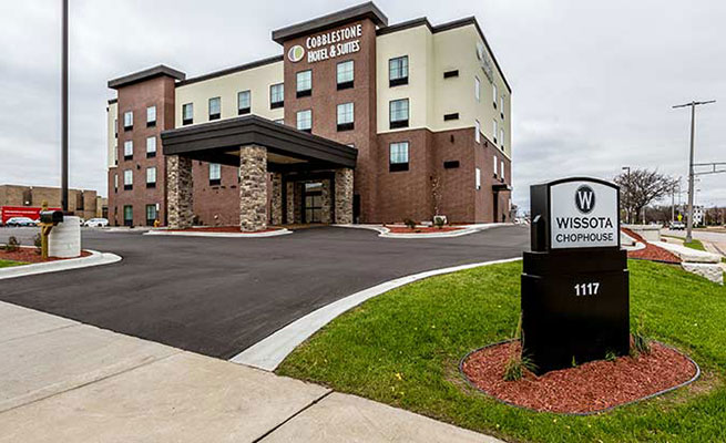 exterior of Cobblestone Hotel and Suites in Stevens Point